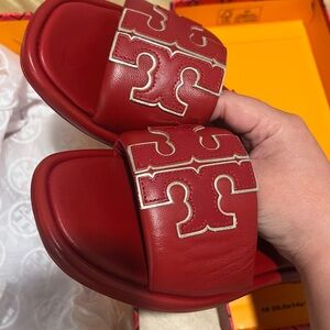 Tory Burch Red Leather Slide Sandals